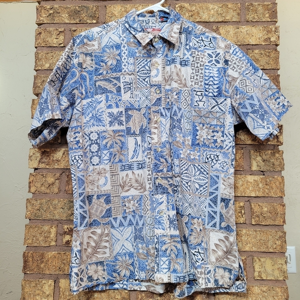 RJC Y2k Patchwork Hawaiian Button Down Men’s Large 100% Cotton Made in Hawaii